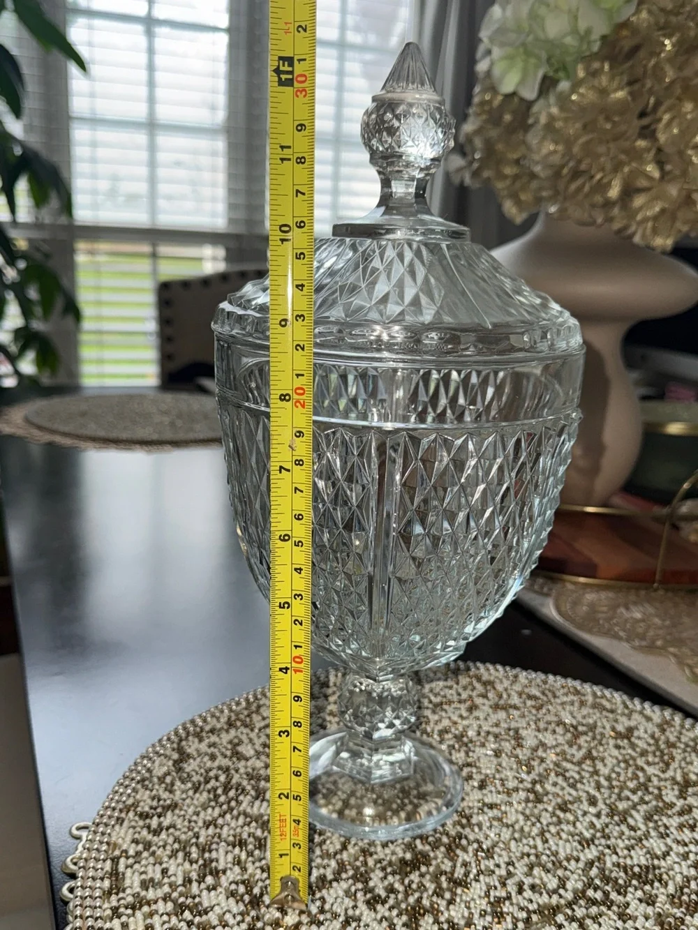 Crystal Glass Covered Pedestal Candy Dish - Clear